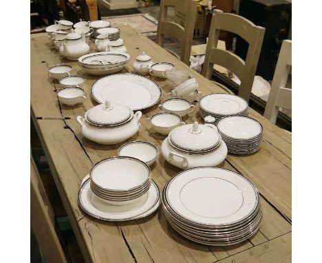 Royal Doulton 'Sarabande' pattern part dinner service, printed brown marks, H.5023, cancellation marks, with black and platin