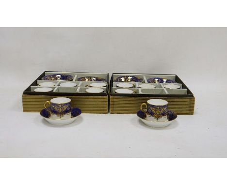 Cauldon porcelain blue ground part coffee service, printed green marks, pattern no.315/A in iron red, early 20th century, wit