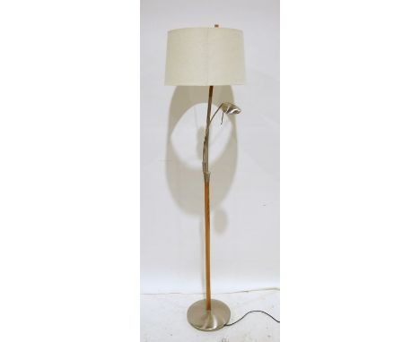 Polished metal and wood contemporary standard lamp with adjustable arm