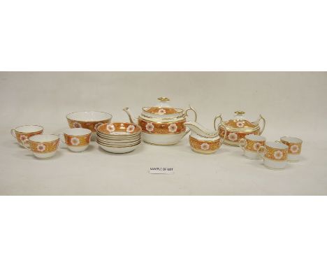 Spode porcelain orange ground part tea and coffee service, circa 1815, iron-red, pattern no.878, painted with flowerheads amo