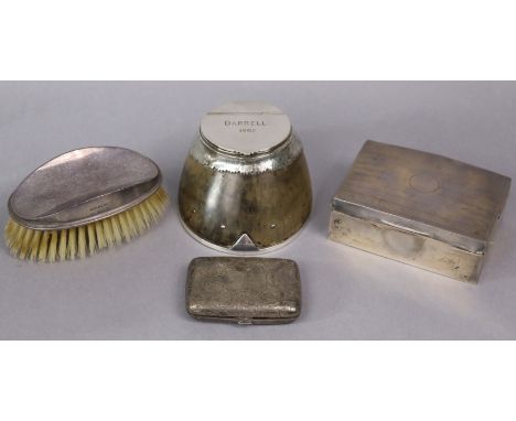 A late Victorian silver engraved pocket cigarette case, Birmingham 1896; an engine-turned silver cigarette box (w.a.f.); a si
