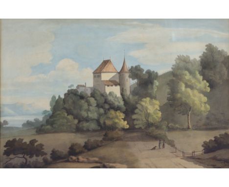 ENGLISH SCHOOL, early 19th century. “Scene in Switzerland”, Signed &amp; dated “J.B. 1809” lower right, Watercolour: 32cm x 4