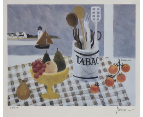 MARY FEDDEN, R. A. (1915-2012).  “The Tabac Jar (No. 2), 1996” coloured lithograph, signed in pencil &amp; numbered 83/550 in