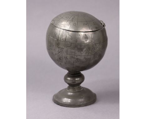 An early 20th century Chinese pewter globe-form tea caddy by Kut Hing Swatow Co. circa. 1910, 16cm high. 