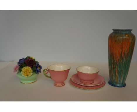 Royal Winton tea for one together with a Rosayl pottery vase &amp; a ceramic flower basket