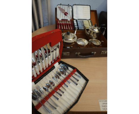 Silver plated service together with 3 boxes of flatware 