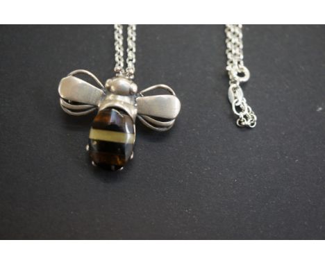 Silver &amp; amber bee pendant &amp; chain