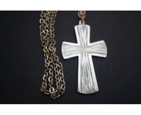 Jorgen Jensen Danish pewter cross with chain. Cross size 6.5 cm 