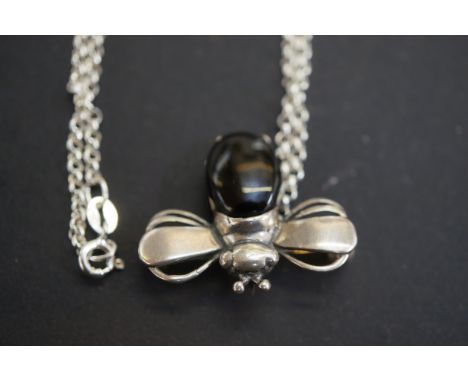 Silver &amp; Whitby bee pendant &amp; chain