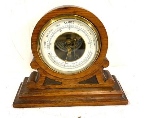 Oak cased mantel barometer, overall height 9.5 inches