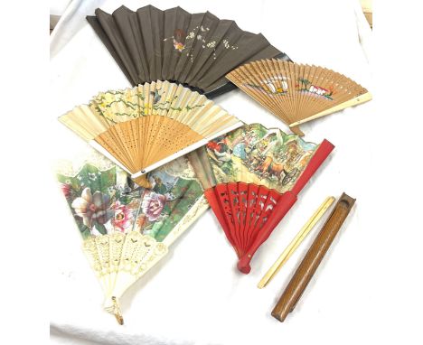 Selection of assorted vintage fans and chop sticks 