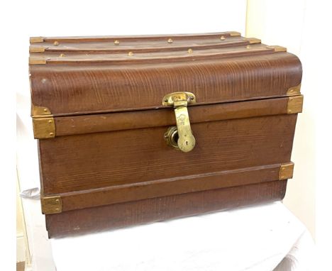 Large metal travel trunk measures approx 20.5" tall 29" wide 23" depth