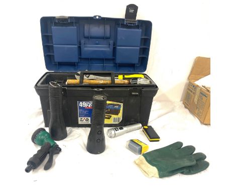 Selection of tools together with plastic toolbox 