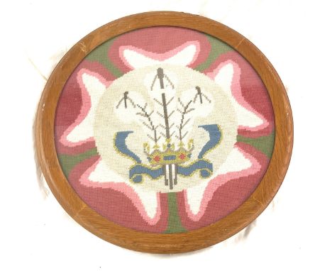 Circular framed vintage tapestry, approximate diameter: 18 inches