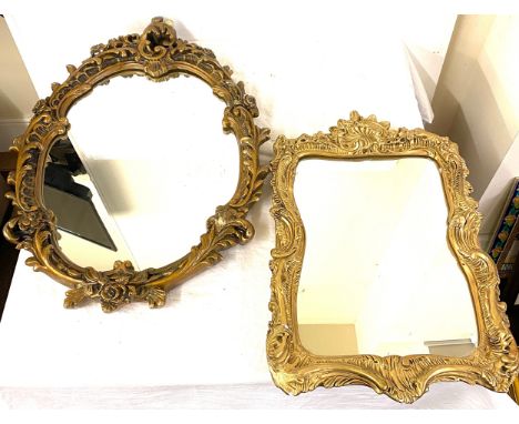 2 Vintage gilt framed mirrors largest mirror measures approx 26" tall by 20" wide