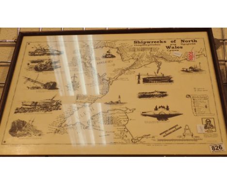 Framed and glazed print of shipwrecks of North Wales 30 x 60 cm