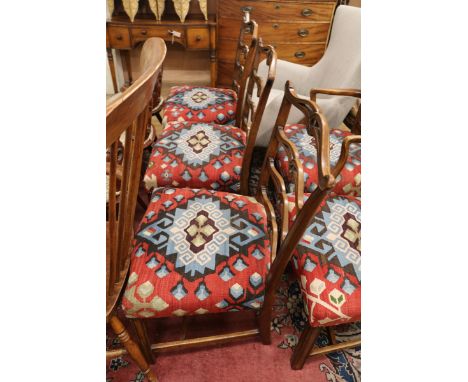 Five George III pierced ladder back dining chairs