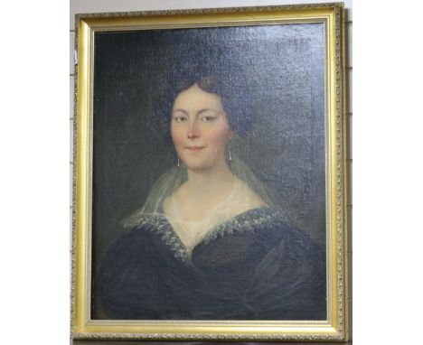 V. Le Brun, oil on canvas, Portrait of a lady wearing a lace collar, signed and dated 1798, 64 x 53cm
