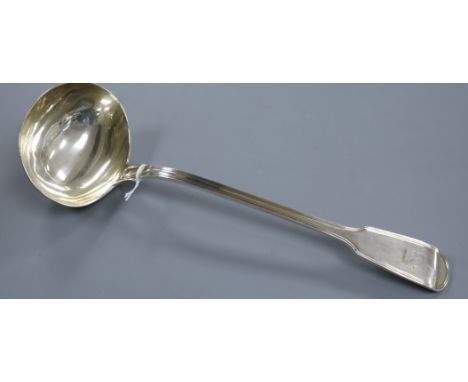 A George IV silver fiddle and thread pattern soup ladle, William Eaton, London, 1829, 33.5cm, 9 oz.