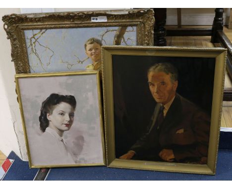 Van Jones, oil on board, Portrait of two boys, signed, 60 x 50cm and a Portrait of Lord Acton
