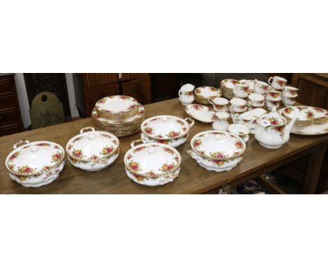 A quantity of Royal Albert 'Old Country Roses' tableware, comprising five circular tureens and covers (one handle a.f.), a sp