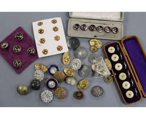 A collection of mixed buttons including French enamel, cased sets etc