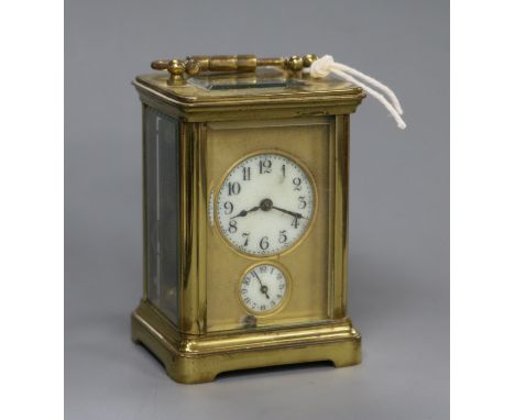 A French gilt brass miniature carriage clock with alarum movement