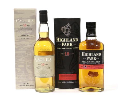 Highland Park Single Malt Scotch Whisky, 18 years old, 43%, 70cl, Caol Ila 10 Year Old Islay Single Malt, natural cask streng