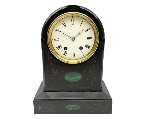 Belgium slate cased mantle clock c1890 with a Parisian eight-day rack striking movement, square movement plates stamped "G Vi