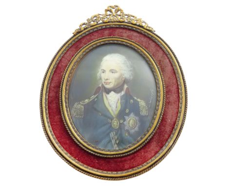 19th Century SchoolPortrait miniature upon ivoryHead and shoulder portrait of Admiral Lord Nelson Indistinctly signed, Wreygt