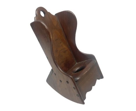 19th century miniature walnut rocking lambing chair, with commode recess, H24cm