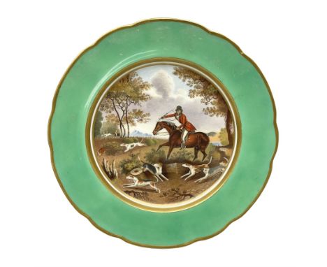 19th century porcelain cabinet plate, hand painted with central equestrian scene after Francis Calcraft Turner, 'Portrait of 