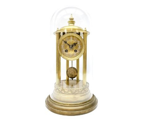 French gilt brass rotunda mantle clock under the original glass dome c1890, Parisian 8-day countwheel striking movement raise