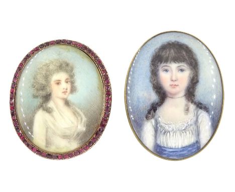 British School (18th century and later)Two portrait miniatures upon ivoryThe first example a head and shoulder portrait of a 