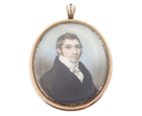 English School (Circa 1800)Portrait miniature upon ivoryHead and shoulder portrait of a gentleman wearing a black coat and wh