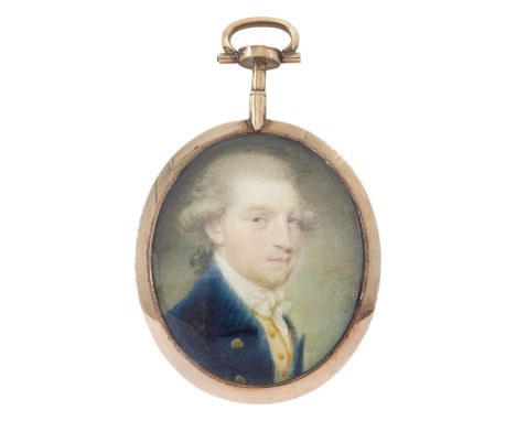 Samuel Shelley (British 1750-1808)Portrait miniature upon ivory, circa 1790Head and shoulder portrait of a gentleman in blue 