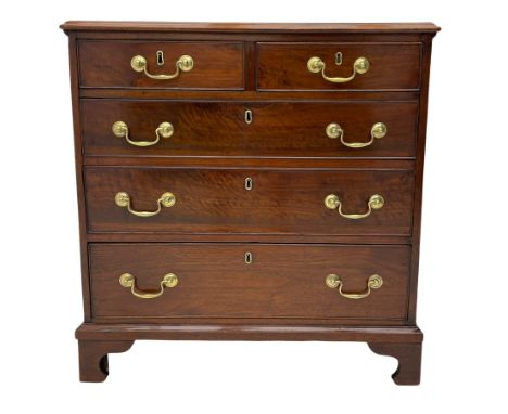 Early 19th century walnut chest, the rectangular moulded top over two short and three long drawers, on bracket feetDimensions