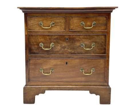 Small Georgian mahogany chest, the rectangular top over cavetto moulded cornice, fitted with two short and two long cockbeade
