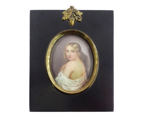 Continental School (19th century)Portrait miniature upon enamelHead and shoulder portrait of a young woman draped in a white 