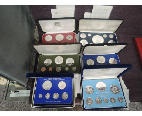 Six Franklin Mint Proof Coin Sets, 1975 Belize Silver Proof 8 Coin, 1978 British Virgin Islands Silver Proof 6 Coin, 1975 Bar