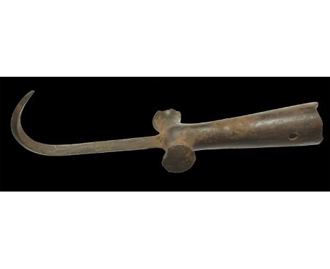 Bronze-Age/Iron-Age, Flesh Hook, c. 1300-600 BC, 16cm x 3.4cm, socket diameter 2.1cm, cone-shaped hollow body with circular p