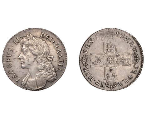 James II (1685-1688), Shilling, 1687/6, broken b in iacobvs, g over a in mag, harp with 7 strings (ESC 770; S 3410). Adjustme