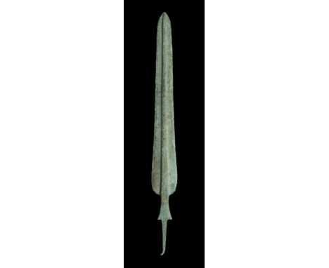 Bronze-Age, Luristan, ‘rat-tanged’ Spearhead, c. 1200-800 BC, 51.5cm x 5.5cm, ovate blade with rectangular midrib, curved sho