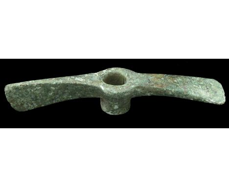 Bronze-Age, Luristan, bronze Axe/Adze, c. 1000-800 BC, 20cm x 4cm x 3cm deep, with a short cylindrical shaft and a crescentic