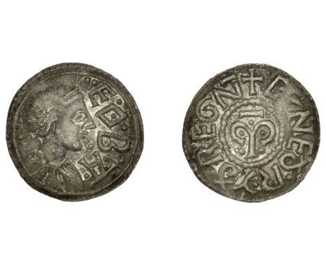 Kings of Mercia, Cynethryth (wife of Offa), Penny, Light coinage, c. 785, Canterbury, Eoba, draped bust right, eoba in field 