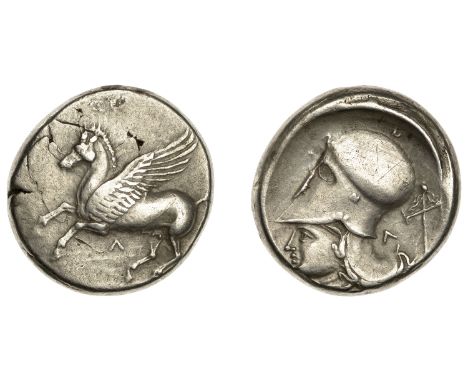 Greek Coinages, AKARNANIA, Leukas, Stater, c. 320-280, Pegasos flying left, λ below rev. helmeted head of Athena left, stylis