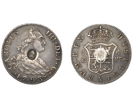 George III (1760-1820), SPAIN, Charles IIII, 4 Réales, 1793mf, Madrid, obv. countermarked with head of George III in oval, 13
