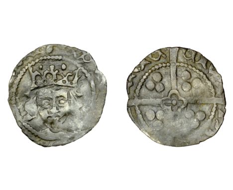 Ireland, Edward IV, Light Cross and Pellets coinage, Penny, Dublin, nothing by neck, pellets above crown rev. quatrefoil in c