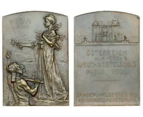 FRANCE, Exposition Universelle Internationale, Paris, 1900, Austrian pavilion, a bronze plaque by Prof. S. Schwartz, standing