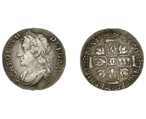 Scotland, Charles II, Second coinage, Eighth-Dollar, 1680, possibly a contemporary forgery, f before bust, 2.45g/9h (cf. Murr